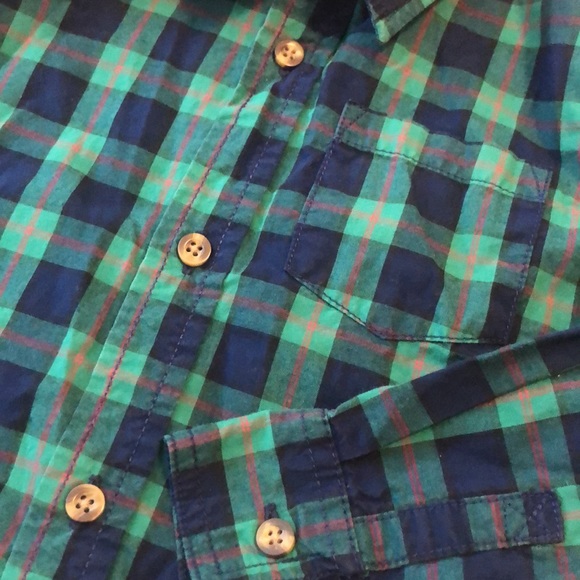 Green Blue and Red Plaid Button Up Long Sleeve Shirt Great for Christmas - Picture 4 of 4